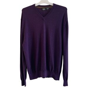 belford MEN 100% Extra Fine Merino Wool Purple V-Neck Sweater Size XL EUC